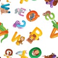 Animals alphabet background, Set of cartoon English type letters