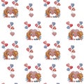 Seamless patterns. Cute little Children angels with wings - a boy and a girl with balloons are sitting opposite each Royalty Free Stock Photo