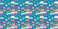 Seamless patterns cute oceans stuffs perfect high detailed cosmic design repeating patterns design fabric art flat
