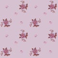 Seamless patterns. Decorative botanical elements and flowers. Pink rose and hearts on a delicate pink background. Watercolor. For