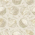 Seamless Patterns with different cupcaks Royalty Free Stock Photo