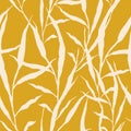 Seamless patterns. Endless white stems of plants on a yellow background. Royalty Free Stock Photo