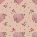 Seamless patterns. Floral pattern. Roses and hearts on a pink background. Watercolor. Romantic pattern for valentine, print,