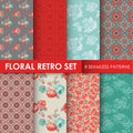 8 Seamless Patterns - Floral Retro Set Royalty Free Stock Photo