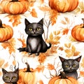 Seamless patterns Halloween day theme. Watercolor illustration background, Generative AI Royalty Free Stock Photo