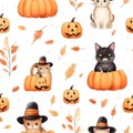 Seamless patterns Halloween day theme. Watercolor illustration background, Generative AI Royalty Free Stock Photo