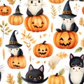 Seamless patterns Halloween day theme. Watercolor illustration background, Generative AI Royalty Free Stock Photo