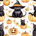 Seamless patterns Halloween day theme. Watercolor illustration background, Generative AI Royalty Free Stock Photo