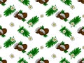 Seamless patterns. Hand drawn fruit coconut