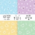 Seamless patterns for little boy and girl. Set of hand drawn