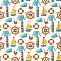 Seamless patterns with nautical elements wave paper ocean sea blue texture wallpaper marine vector illustration. Royalty Free Stock Photo