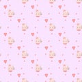 Seamless patterns. Cute girl unicorn with hearts and flowers on a light pink background. Childrens collection in the Royalty Free Stock Photo