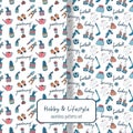 Seamless patterns set with cute coloured doodle.