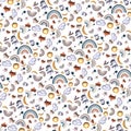 Seamless patterns set with fox,clouds,rainbows,hearts,moons and stars. Relief 3D. Baby decorations Royalty Free Stock Photo