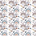 Seamless patterns set with fox,clouds,rainbows,hearts,moons and stars. Relief 3D. Baby decorations Royalty Free Stock Photo