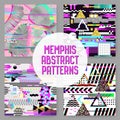 Seamless Patterns Set Glitch Design. Cyberpunk Digital Backgrounds with Geometric Gradient Elements. Abstract Composition