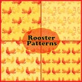 Seamless patterns set with red rooster on a yellow background. Royalty Free Stock Photo