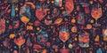 Seamless patterns stary night many colorful detailed cocktails and drinks icons