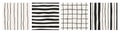 Seamless patterns with stripes and grid. Simple minimalistic modern design, repeating endless backgrounds set. Black and