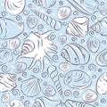 Seamless Patterns with summer symbols, shellfish and clams on