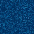 Seamless Patterns with summer symbols, shellfish and clams on