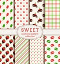 Seamless patterns with sweets. Vector set.