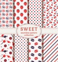 Seamless patterns with sweets. Vector set.