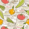 Seamless Patterns with tomato, onions, pepper.