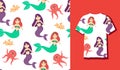 Seamless Patterns Underwater Mermaid Vector Illustration Cute Sea Animals Cartoon Characters Along with Fish, Turtle, Octopus, Royalty Free Stock Photo
