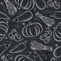 Seamless Patterns with vegetable.Grunge blackboard with pepper,