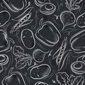 Seamless Patterns with vegetable.Grunge blackboard with pepper,