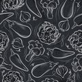 Seamless Patterns with vegetable.Grunge blackboard with pepper,