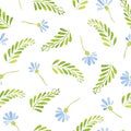 Seamless Patterns with watercolor cornflowers