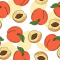 Seamless peaches pattern on white background Vector illustration Royalty Free Stock Photo