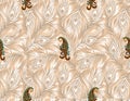Seamless peacock feather pattern with paisley Royalty Free Stock Photo