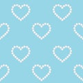 Seamless pearl hearts pattern. Watercolor illustration. Isolated on a blue background.