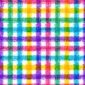 Seamless pencil sketch plaid pattern with colorful stripes. Vector background