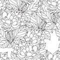 Seamless Peony bouquet. Vector. Coloring book page for adults. Hand drawn artwork. Love bohemia concept wedding