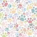 Seamless Pet Paw Pattern. Cat Or Dog Footprint Background. Colorful Vector Illustration.