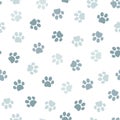 Seamless pet paw pattern. Cat or dog footprint on white background.