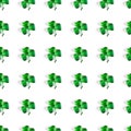 Seamless photo pattern Shamrock made of green glass hearts on white background Royalty Free Stock Photo