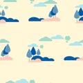 Seamless picture, background. Nature, trees and shrubs. In minimalist style Cartoon flat Vector