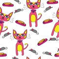 Seamless picture cute cartoon pink cat Royalty Free Stock Photo