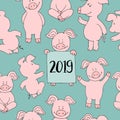 Seamless pig collection set. banner happy new year greeting card Royalty Free Stock Photo