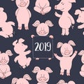Seamless pig collection set. banner happy new year greeting card Royalty Free Stock Photo