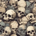 Seamless Pile of Skulls in a Hand-Drawn Grungy Look Illustration