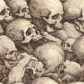 Seamless Pile of Skulls in a Hand-Drawn Grungy Look Illustration