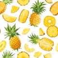 Seamless Pineapple Fruit Tropical Texture, Tropic Jungle Pattern, Colorful Vector Fruits Background, Hawaii Cover Royalty Free Stock Photo