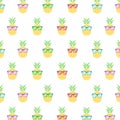 Seamless pineapple in glasses. Fresh cute exotic fruits wear in sunglasses