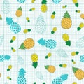 Seamless pineapple pattern on striped background Royalty Free Stock Photo
